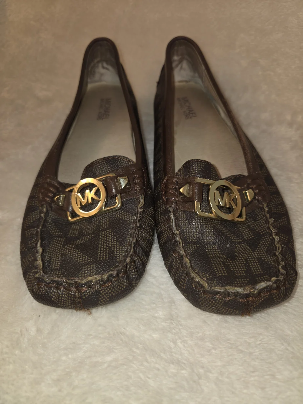 Michael Kors Brown Logo Moccasin Loafers with Gold MK Accent